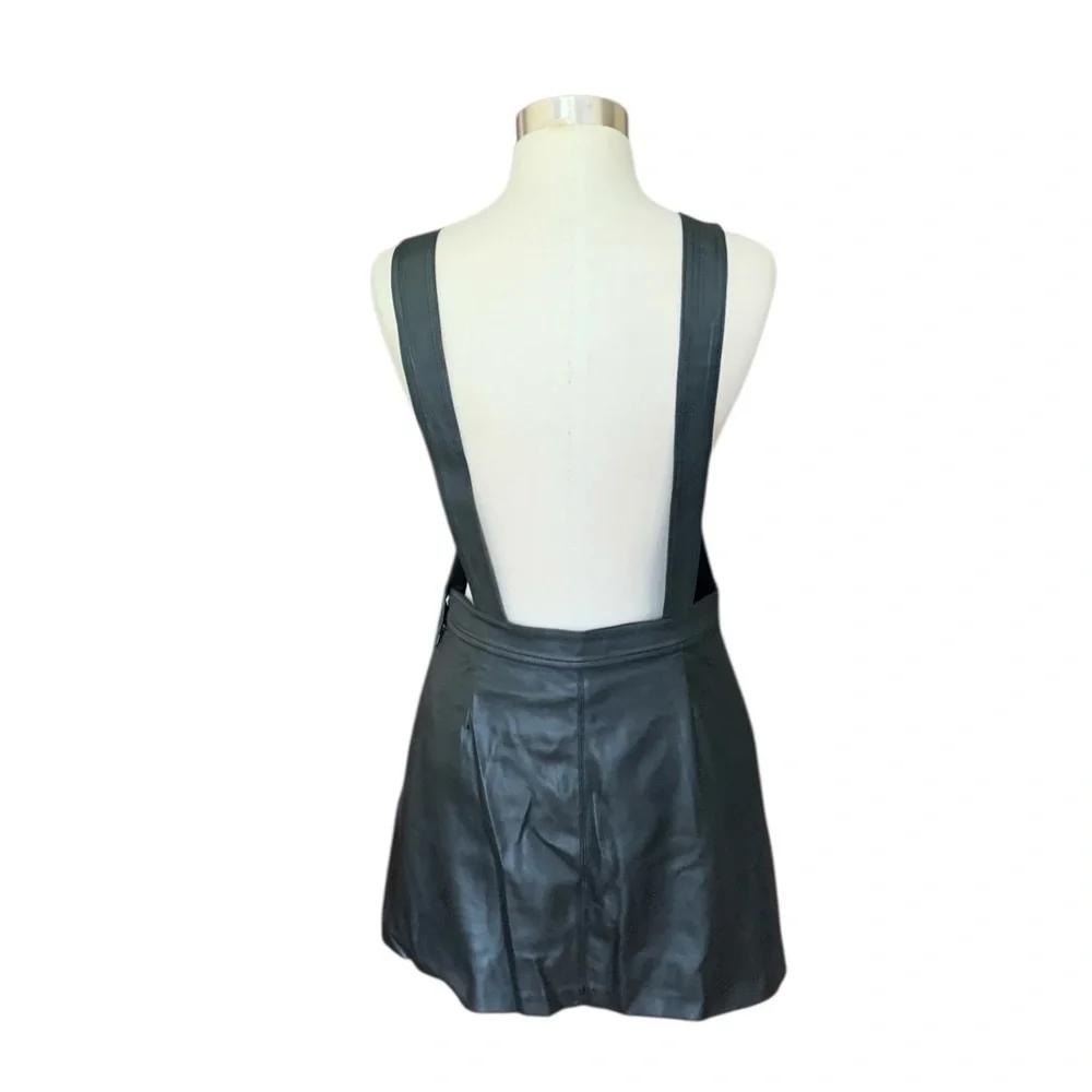 Forever 21 black pleather pinafore dress